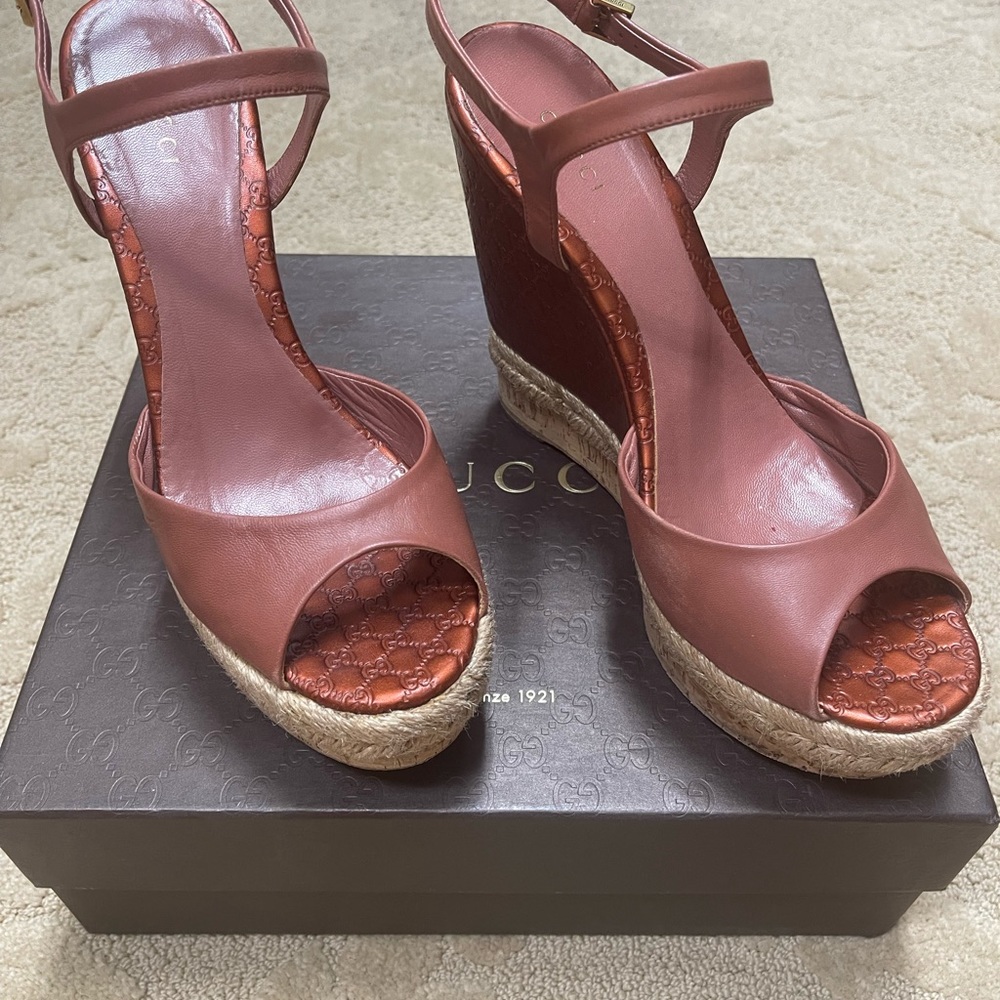 Gucci platform Desert Rose Espadrille wedge Sandals